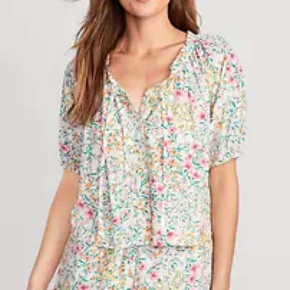 BNWT Old Navy Floral Elbow-Sleeve Pajama Swing Top for Women #5817370120000